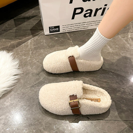 Femme Komfortable Fleece-forede Slide Hjemmesko med Spænde-detajle Stilla