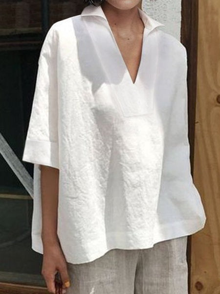 Dame Oversized Bluse med moderne V-udskæring og afslappet snit Stilla