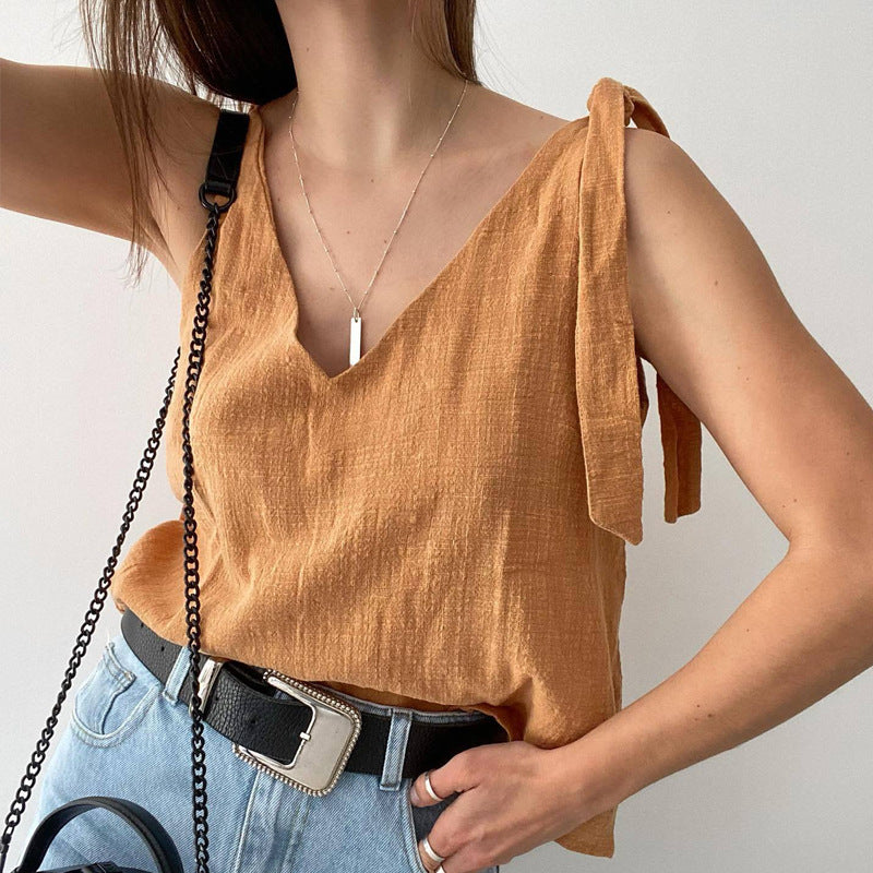 Dame afslappet bluseoverdel med sløjfe-stropper Stilla