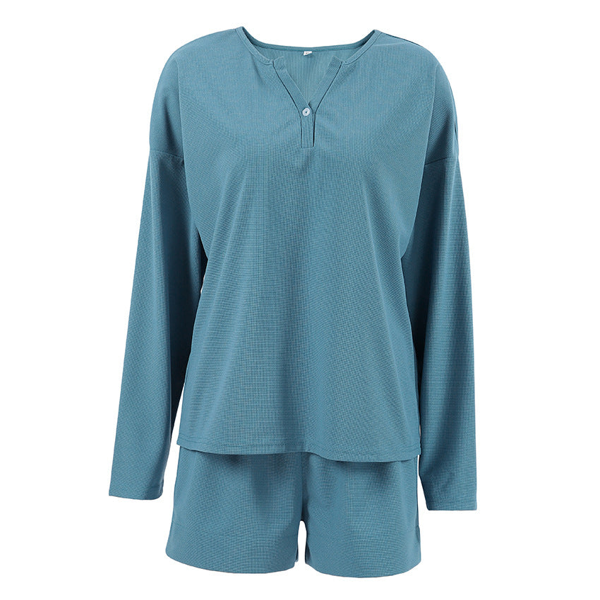 Dame afslappende fritids sæt med strukturstof og lange ærmer Stilla