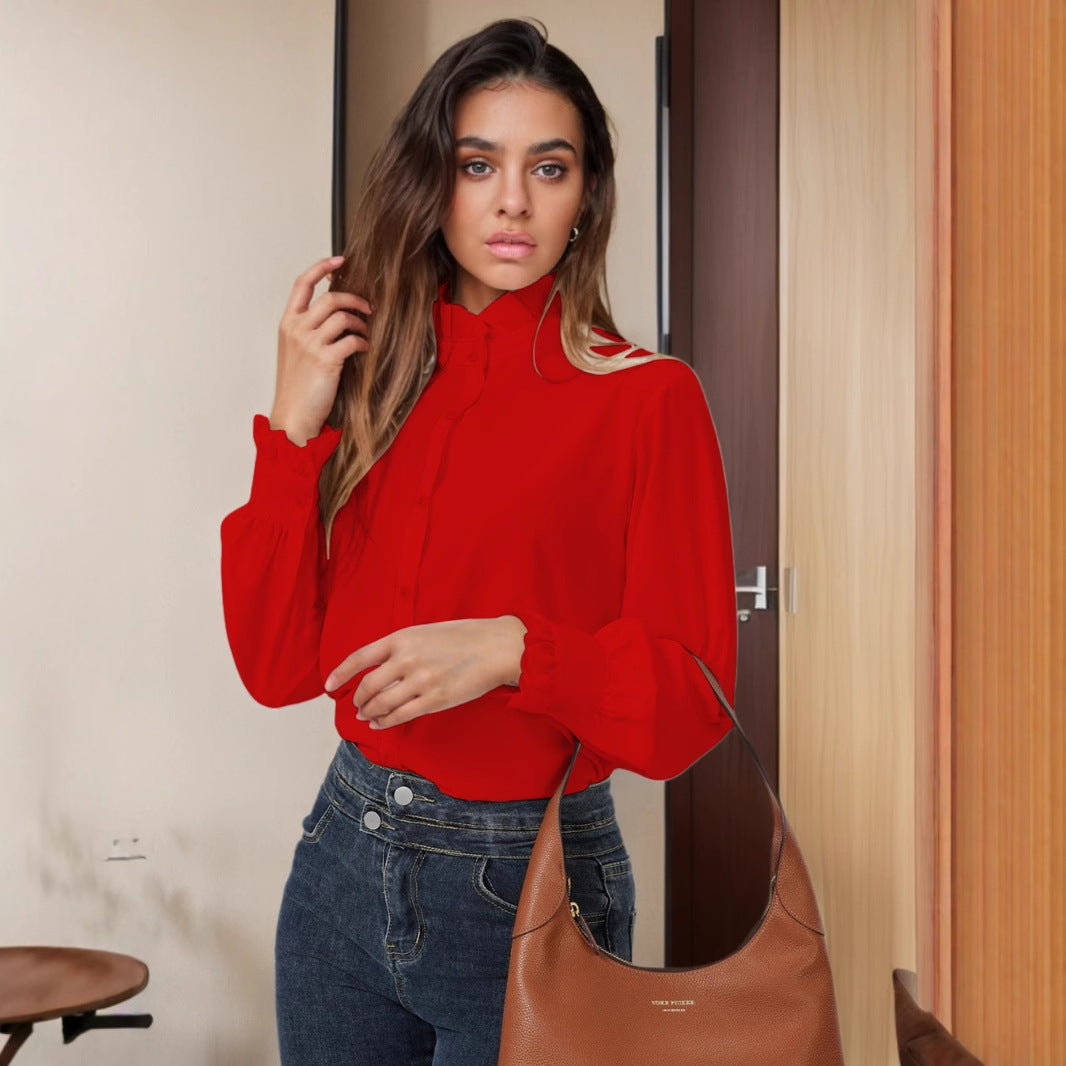 Dame elegant bluse med flæser Stilla