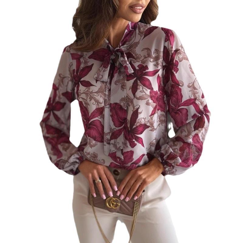 Dame Elegant Floral Chiffon Bluse Stilla