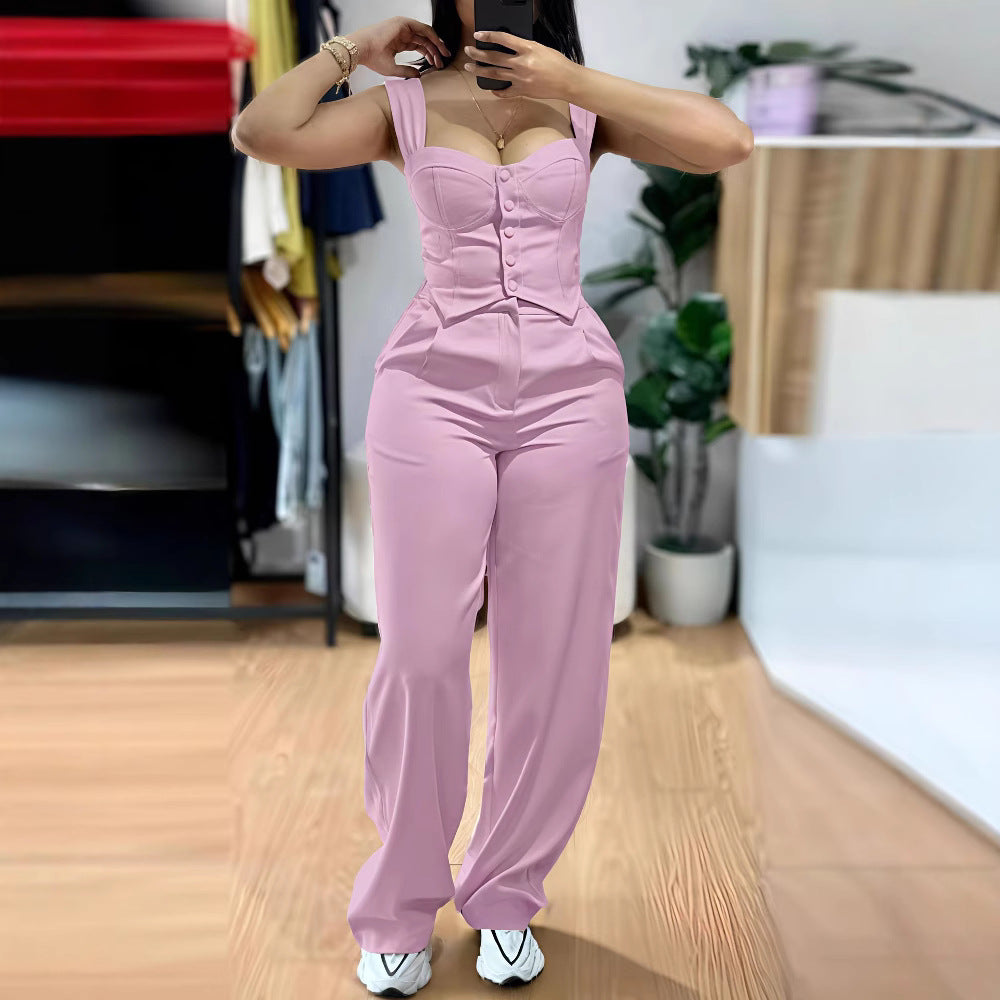 Dame Elegante p jumpsuit med tætsiddende overdel og vidde ben Stilla