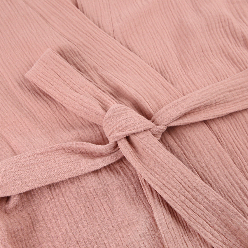 Dame elegant indpaknings-morgenkåbe med vidde ærme og bælte Stilla