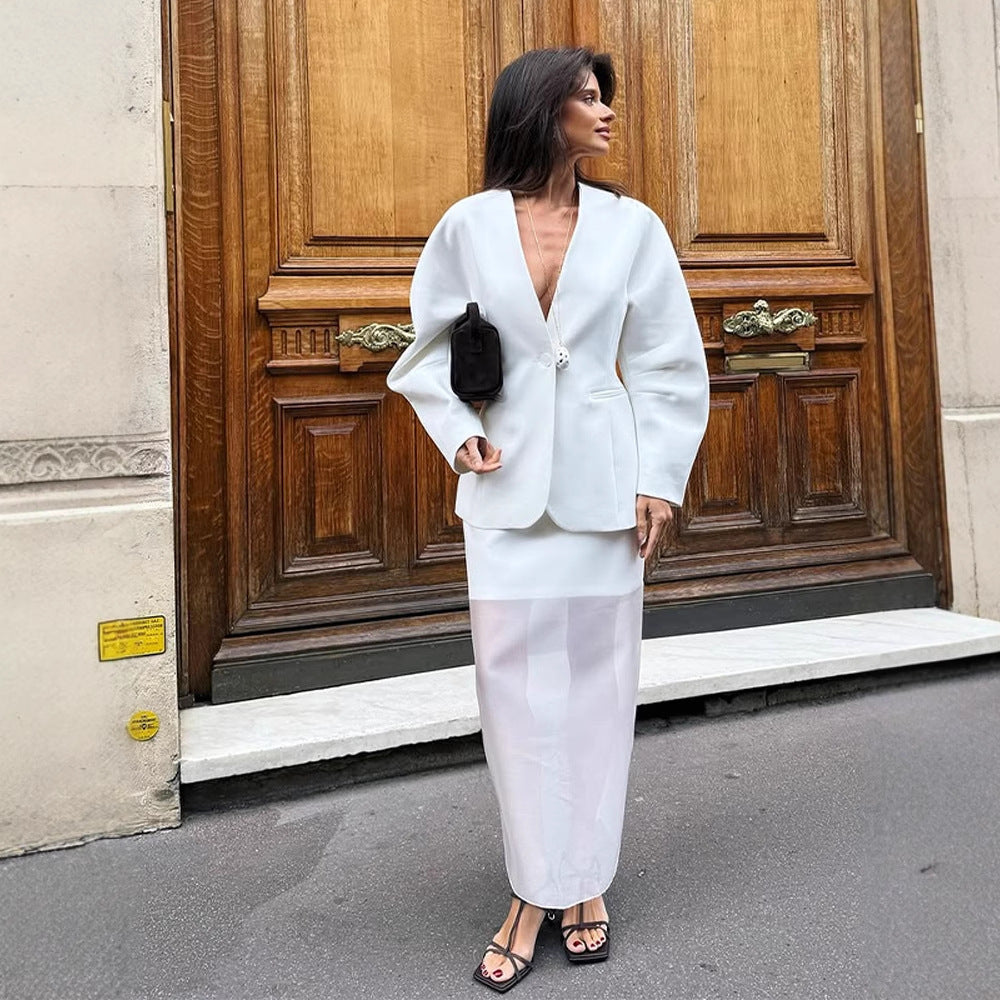 Dame elegant blazerjakke med dramatiske pufærmer Stilla