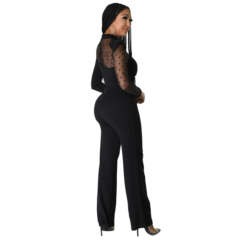 Dame Elegant Jumpsuit med transparente netdetaljer og stilfuldt design Stilla