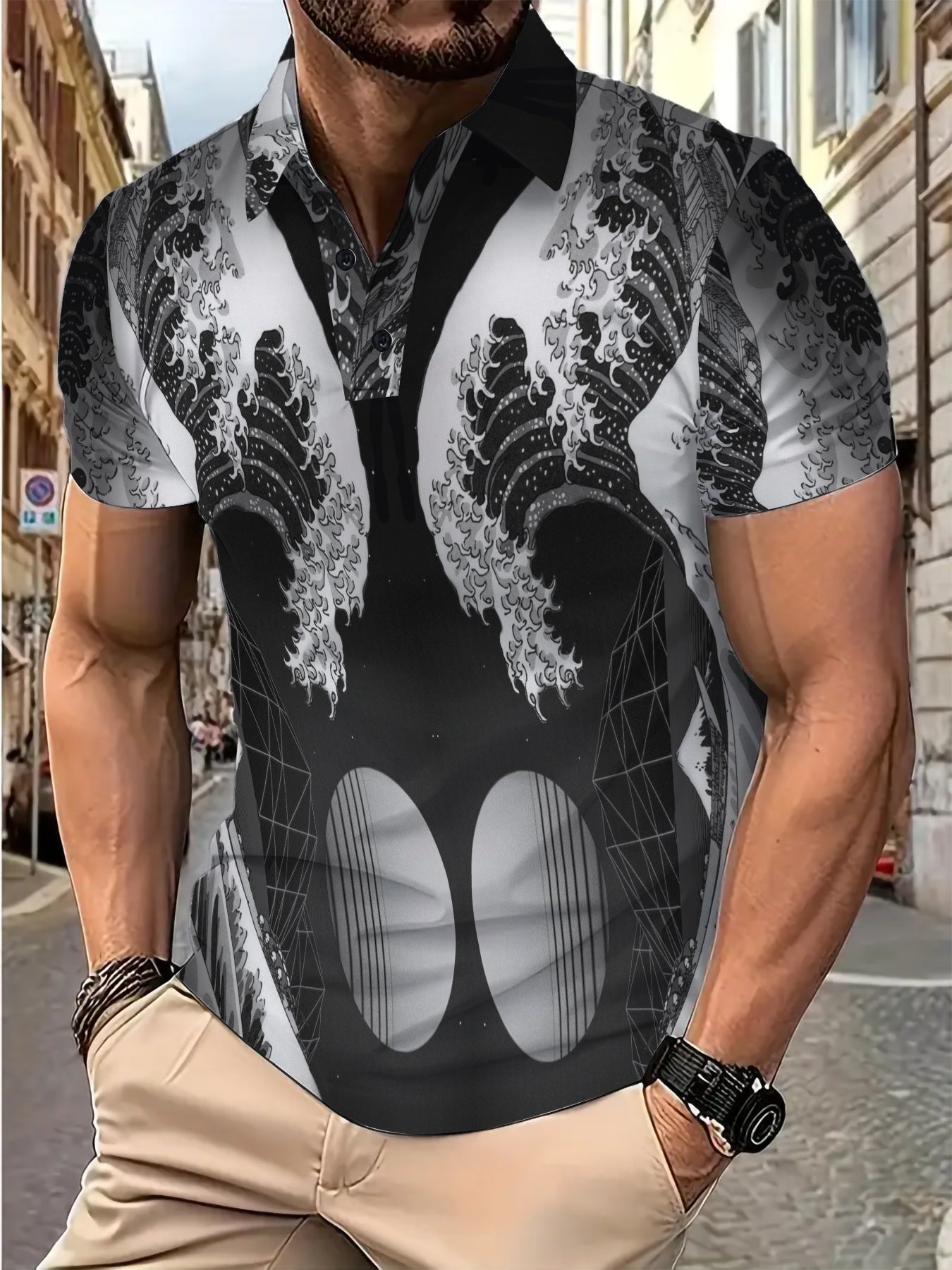 Herre Poloshirt med moderne bølge- og geometrisk design Stilla