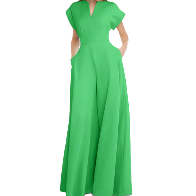 Dame elegant jumpsuit med bred ben og flot V-udskæring Stilla