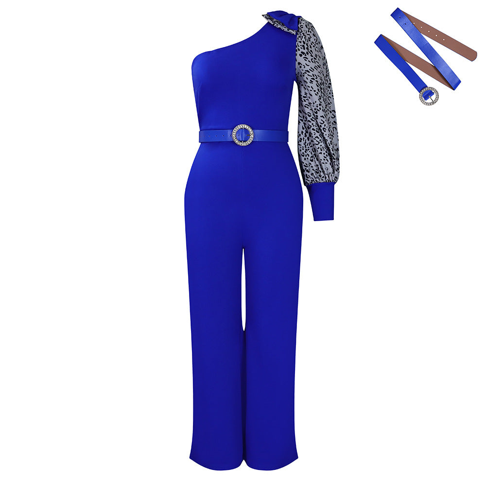 Dame Elegant Jumpsuit med asymmetrisk snit og fashionable puffærmer Stilla