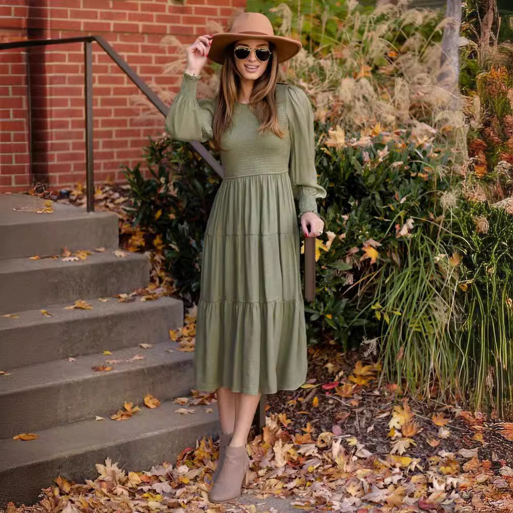 Dame afslappet Maxi-kjole med rynkede ærmer og svajende søm Stilla