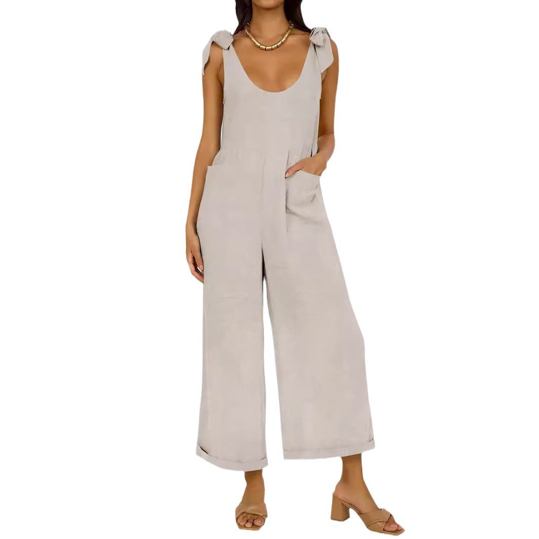 Dame Casual Jumpsuit med justerbare stropper og bred ben Stilla