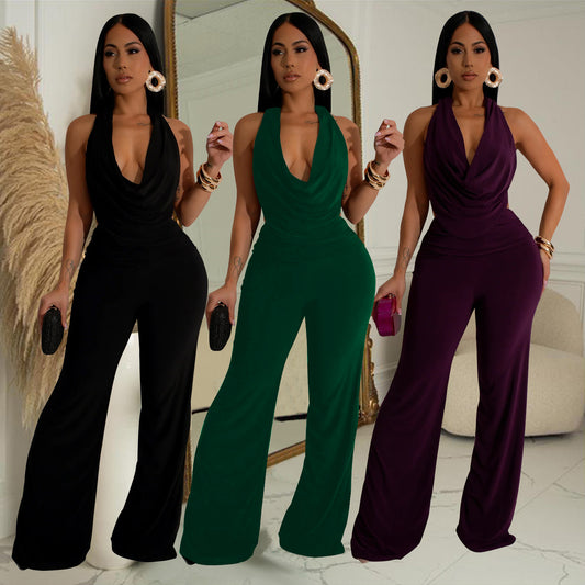 Dame Elegant Jumpsuit med dyb V-udskæring og flydende materiale Stilla
