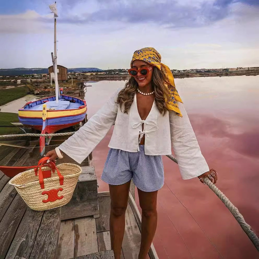 Dame afslappet bluse med snortræk og bred pasform Stilla