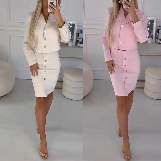 Dame Elegant Blazer-Kjole med moderigtig knaplukning og figursyet silhuet Stilla