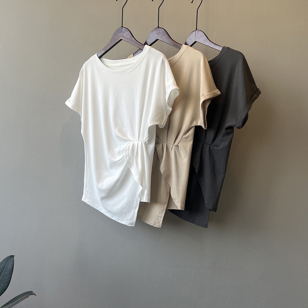 Dame afslappet knude t-shirt lavet af kvalitets bomuld med rullet ærme Stilla