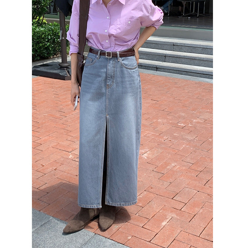 Dame Denim Maxiskørt med elegant snit og praktiske lommer Stilla