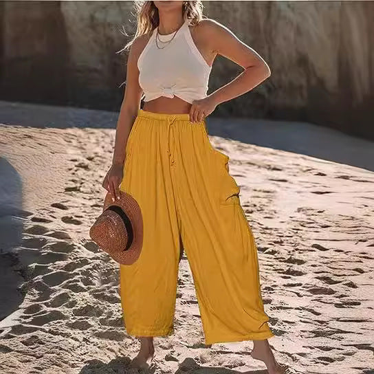 Dame afslappet haremsbukser med praktiske sidelommer og elastisk talje Stilla