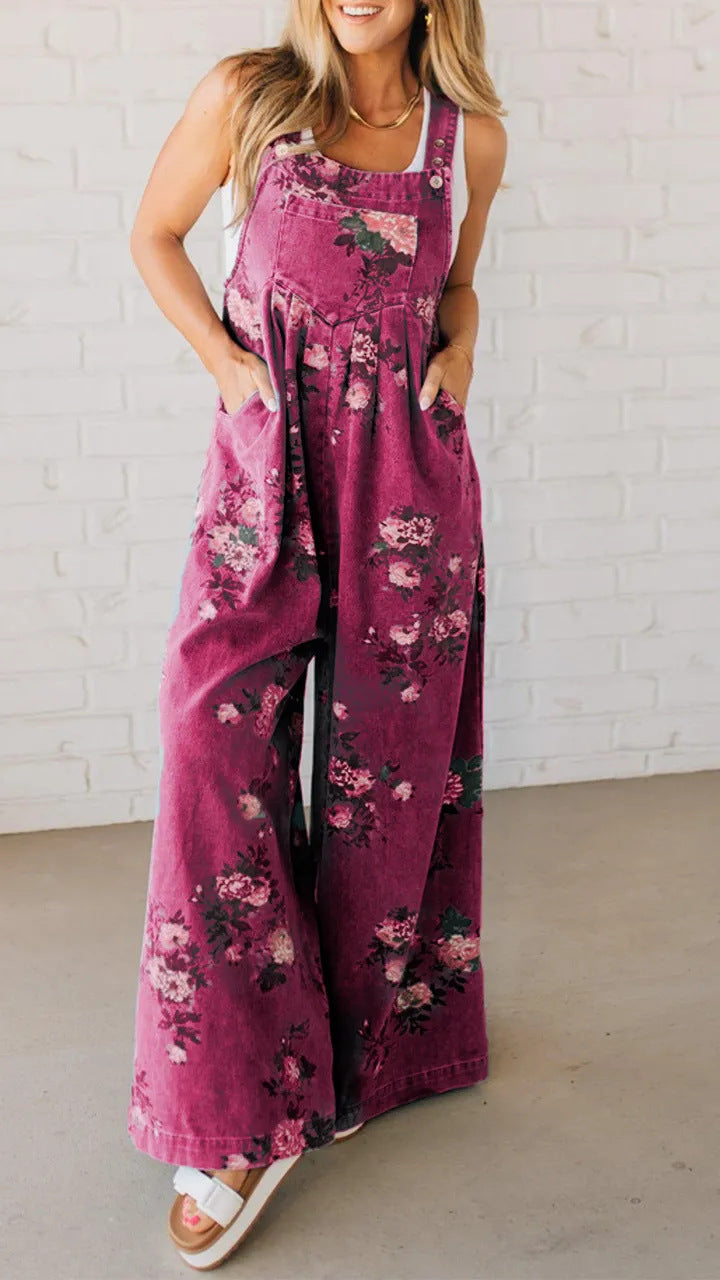Dame jumpsuit med blomstermønster og bred pasform Stilla