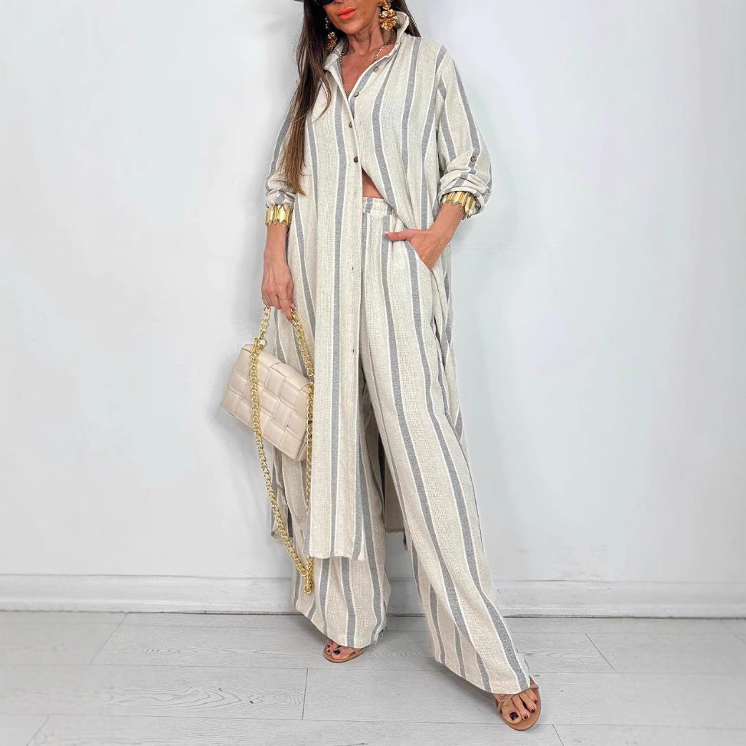 Dame afslappet linned sæt bestående af løst skåret skjorte og palazzo bukser Stiila