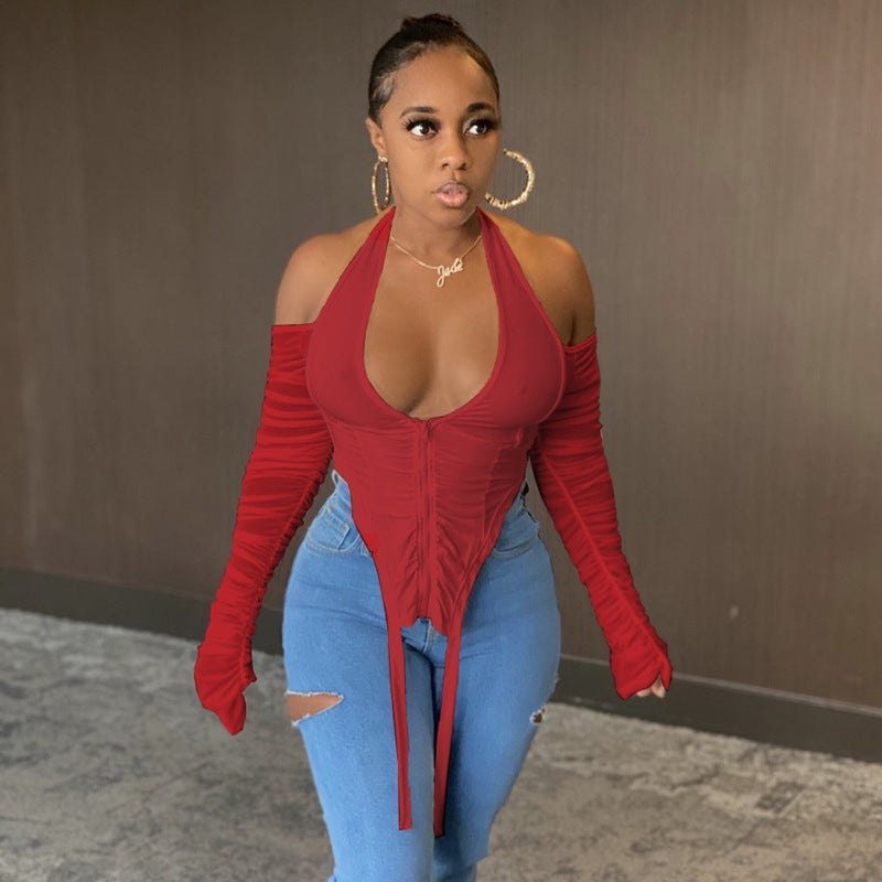 Dame Cut-Out Bluse med rynke og lange ærmer Stilla