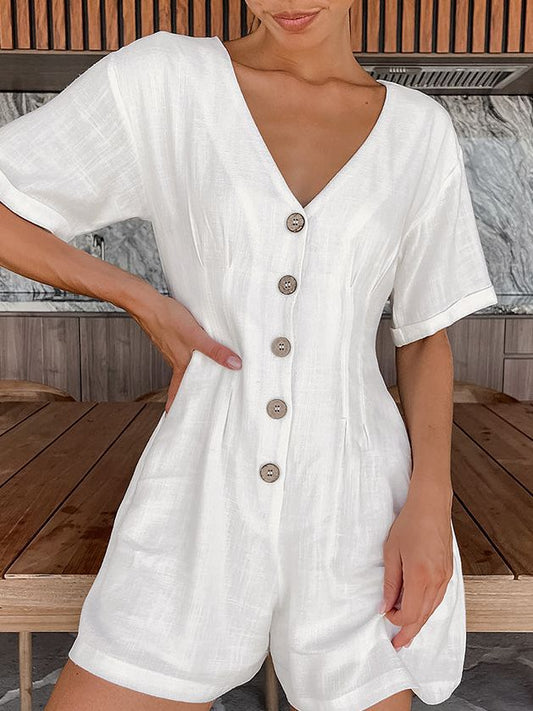 Dame jumpsuit med smart V-udskæring og knapdekoreret front Stilla