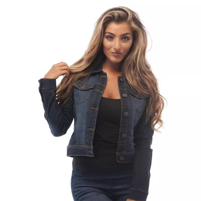 Dame Denim-jakke i moderne cropped-design med funktionelle lommer og casual snit Stilla