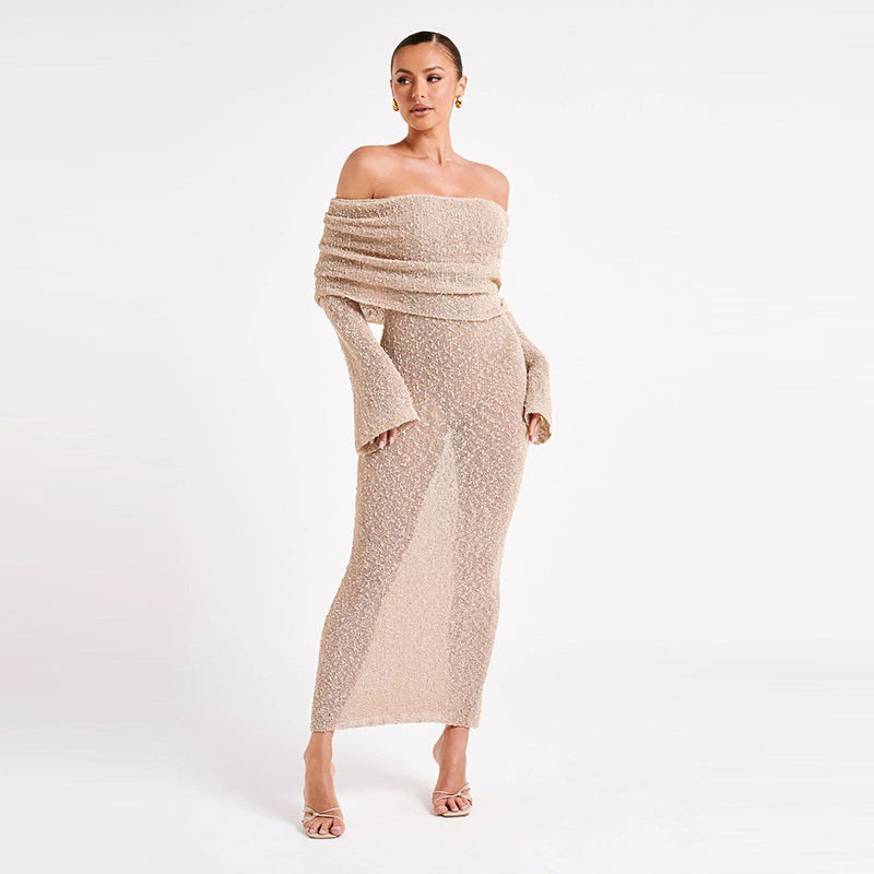 Dame Eksklusiv Aftenkjole med Off-Shoulder-Udskæring og Struktur Stilla