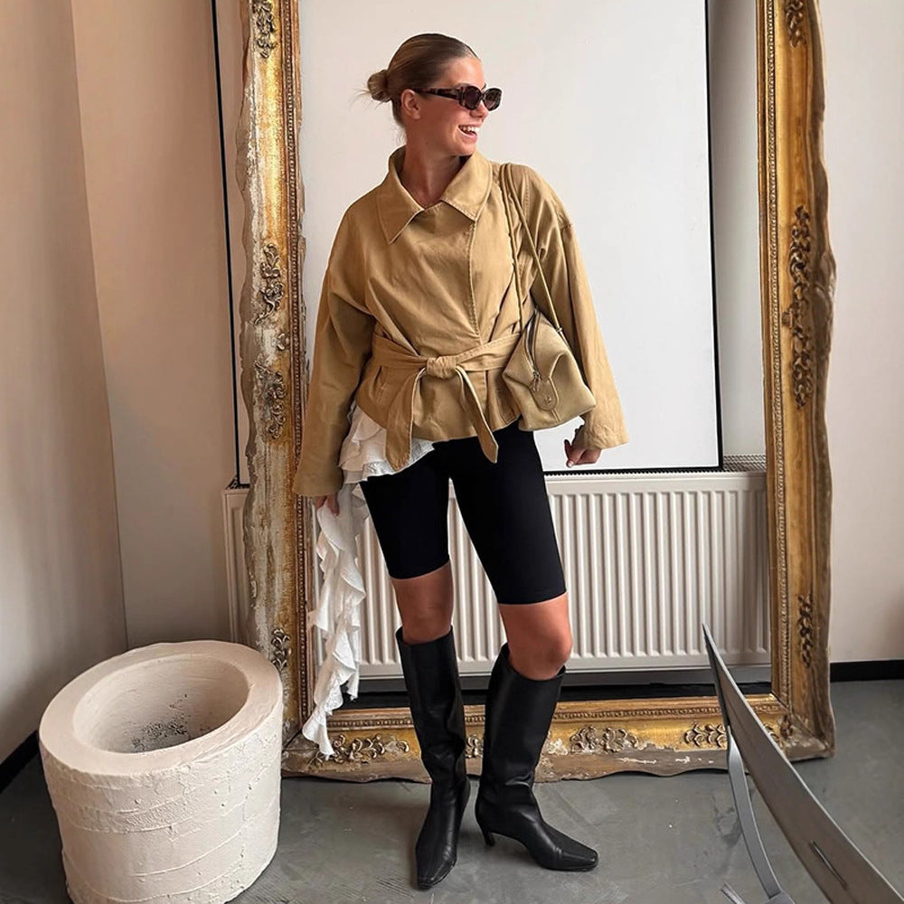 Dame afslappet oversized-jakke med talje-snøring Stilla