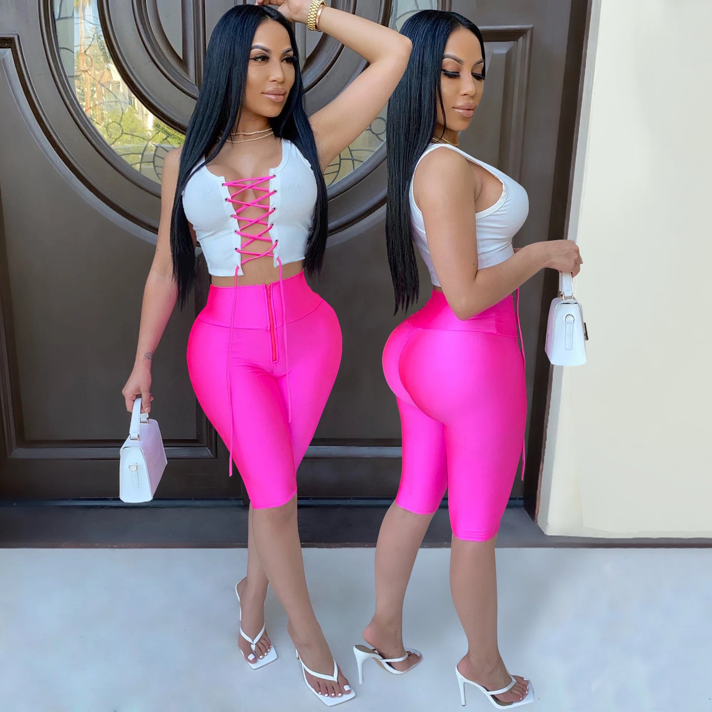 Dame Crop-Top og High-Waist Leggings Sæt med Snøringsdetaljer Stilla