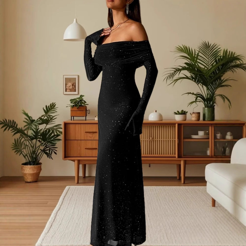 Dame Elegant aften kjole i off-shoulder design med glitrende accenter Stilla