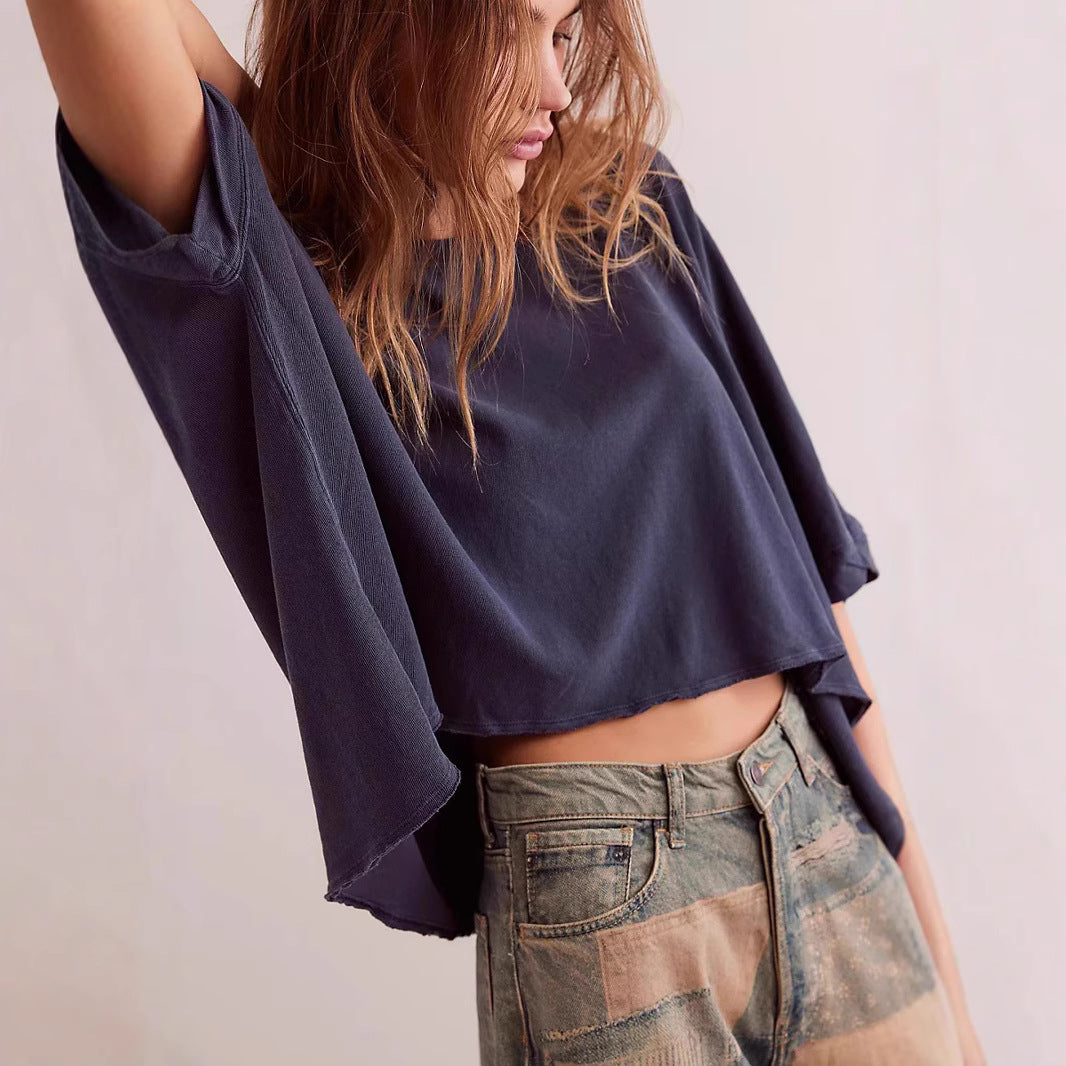 Dame afslappet cropped T-shirt med løs pasform Stilla