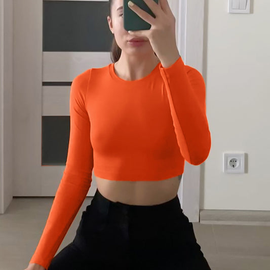 Dame cropped langærmet skjorte med figursyet snit og elastisk bomuldsmateriale Stilla