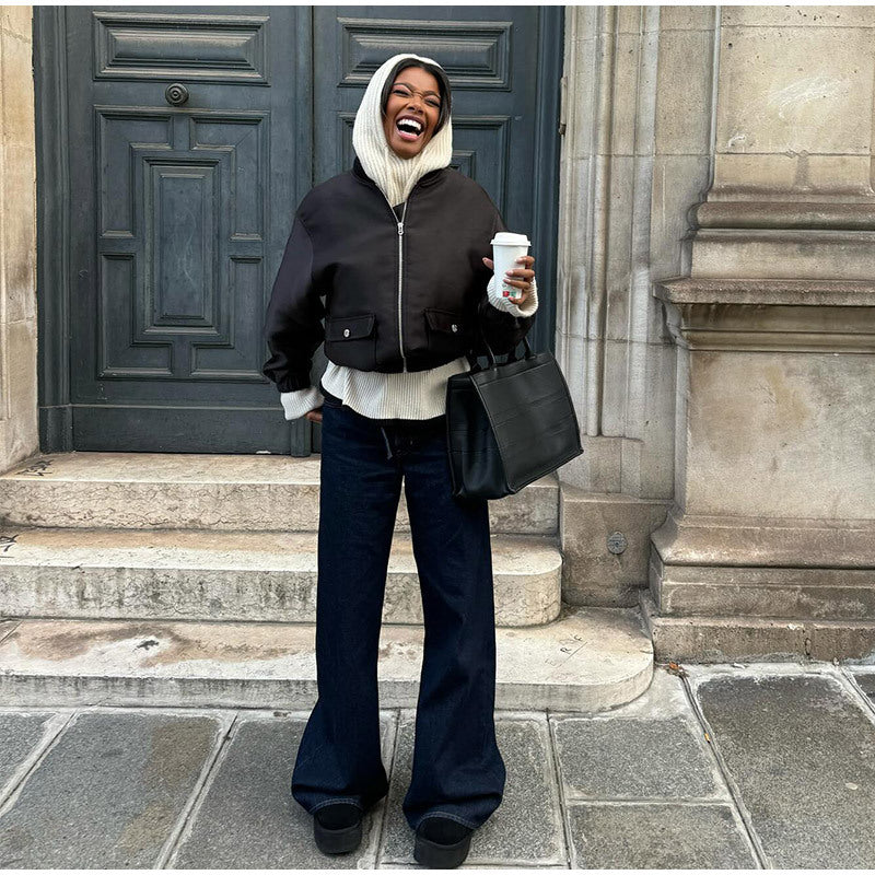 Dame afslappet cropped jakke med høj lukket krave Stilla