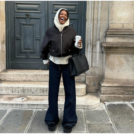 Dame afslappet cropped jakke med høj lukket krave Stilla