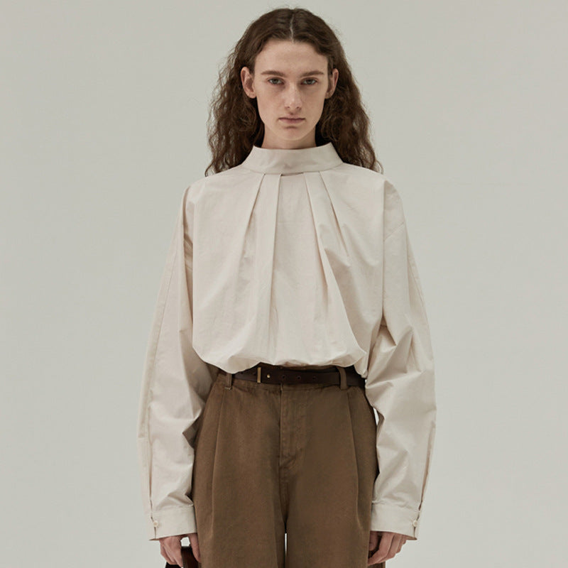 Dame Elegant Blusenshirt med Ståkrave og Faldlægning Stilla