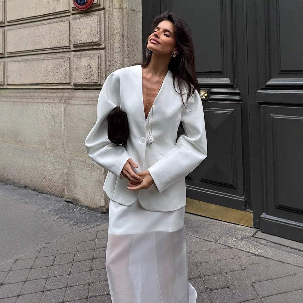 Dame elegant blazerjakke med dramatiske pufærmer Stilla