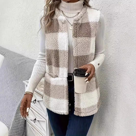 Damer Mønstret Fleece-Vest med praktiske lommer Stilla