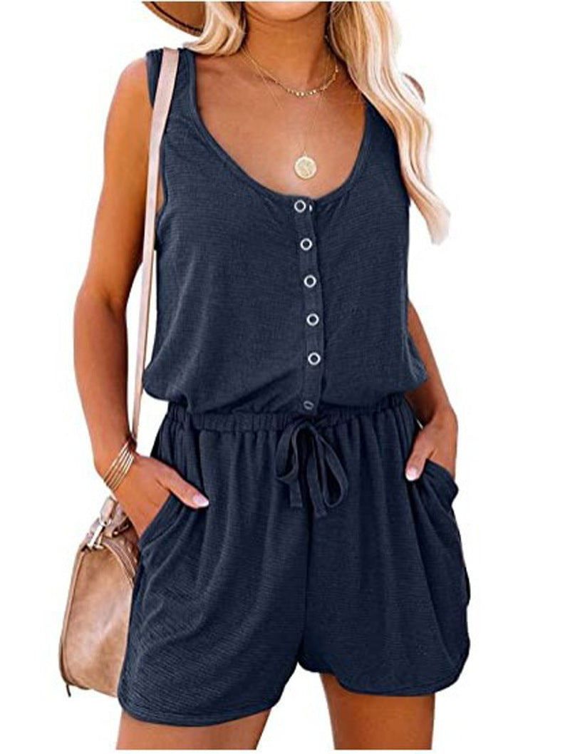 Dame behagelig jumpsuit med knaplukning og sidelommer Stilla