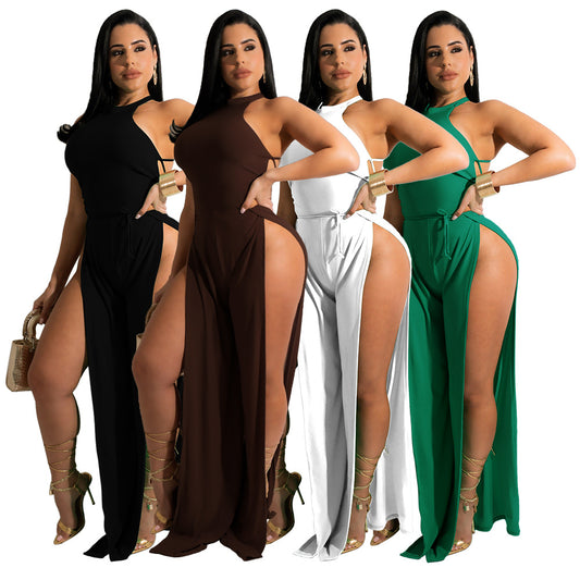 Dame Elegant Højhalset Jumpsuit med Høj Skæring og Sideslids Stilla