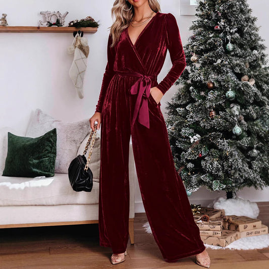 Dame Elegant Jumpsuit i fløjlsagtig udseende med figursyet snit Stilla