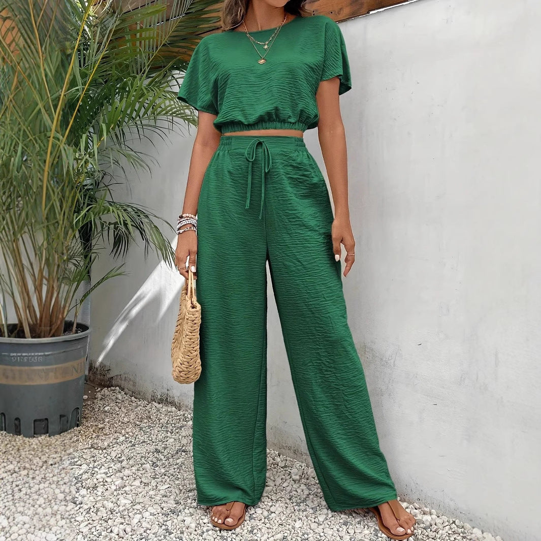 Dame Crop-Top og Palazzo-bukser Sæt Stilla