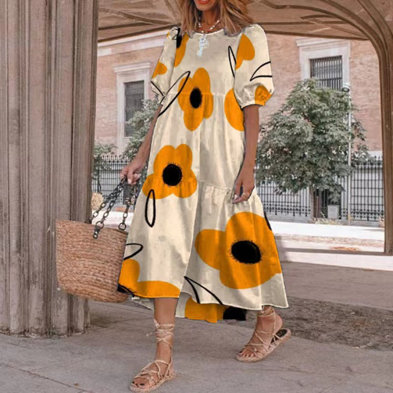 Dame Elegant Blomster Midi Kjole Stilla