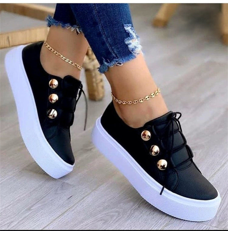 Dame modiske Plateau-Sneakers med skinnende detaljer og elegant snøring Stilla