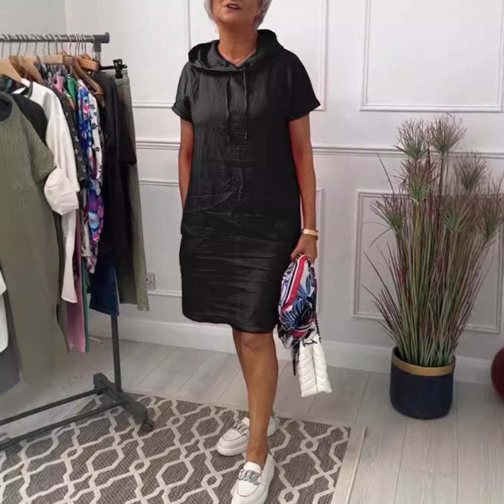 Dame afslappet hoodie kjole i hør med praktiske lommer Stilla