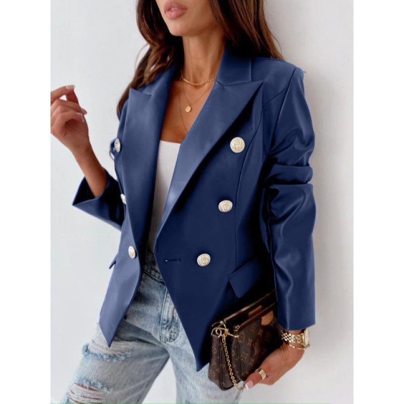 Dame Elegant Dobbeltknap Blazer med blanke Knapper Stilla
