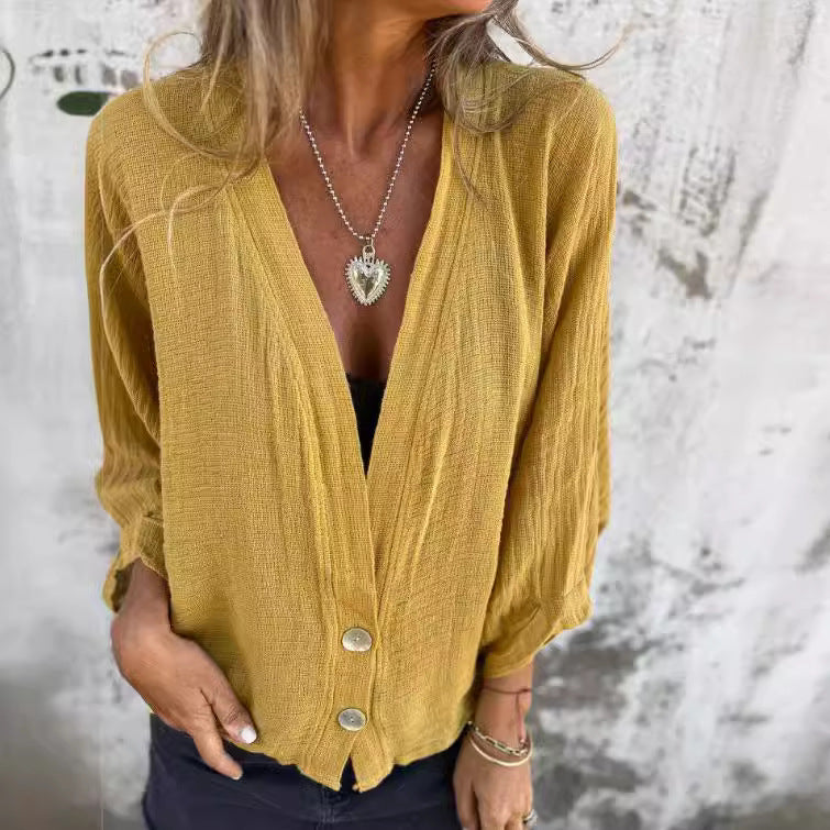 Dame afslappet cardigan med knapdetaljer og 3/4-ærmer Stilla