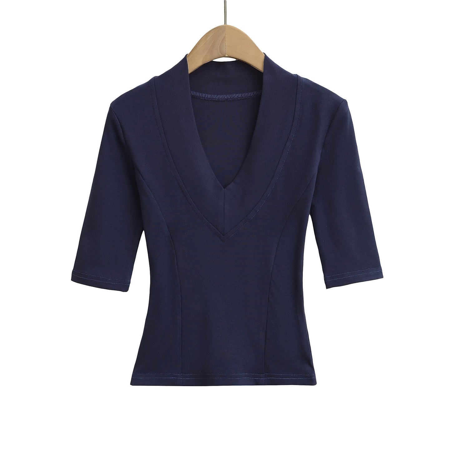 Dame elegant bluse med dyb V-hals og korte ærmer Stilla