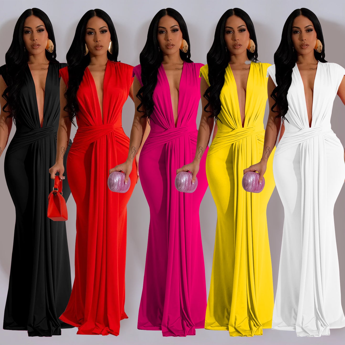 Dame Elegant dybudskåret maxikjole med knudeformet design og flydende stof Stilla