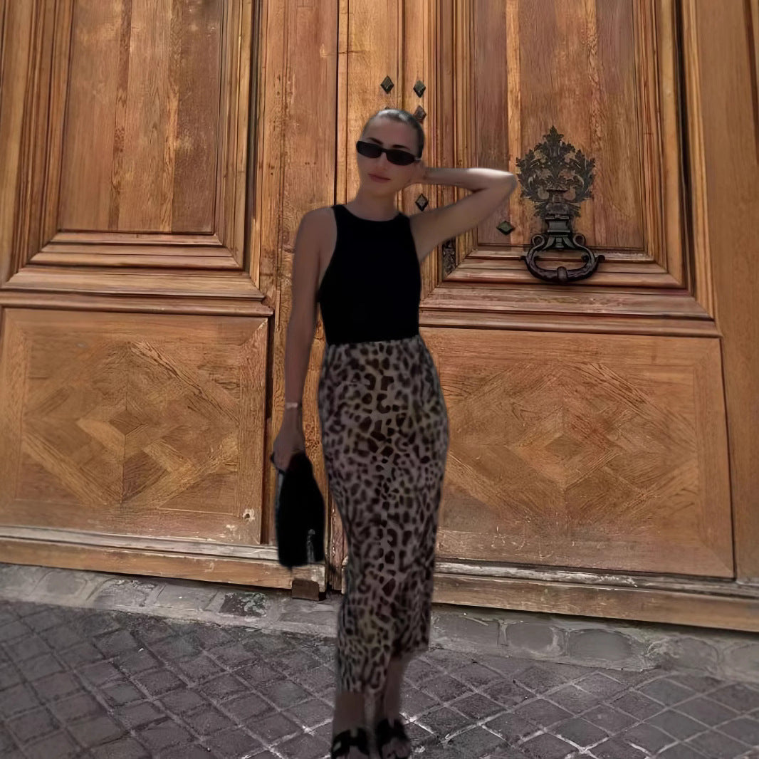 Dame A-linje Maxiskørt i moderne dyremønster med høj talje og flydende stof Stilla