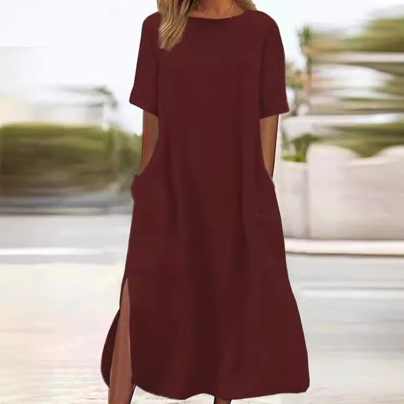 Dame afslappet linnedragt med praktisk sidelæm Stilla